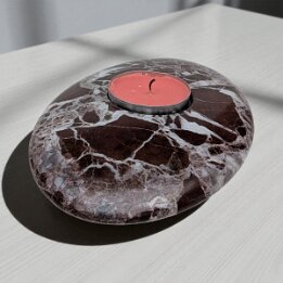 Burgundy Marble Tealight Candle Holder – Natural Stone Home Decor null