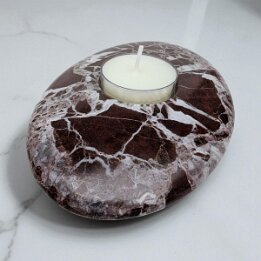 Burgundy Marble Tealight Candle Holder – Natural Stone Home Decor null
