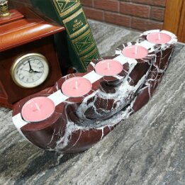 Red Marble Tealight Candle Holder – 5 Wells Natural Stone Decor null