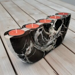 Red Marble Tealight Candle Holder – 5 Wells Natural Stone Decor null