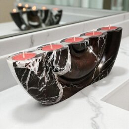 Red Marble Tealight Candle Holder – 5 Wells Natural Stone Decor null