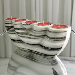 Red Marble Tealight Candle Holder – 5 Wells Natural Stone Decor null