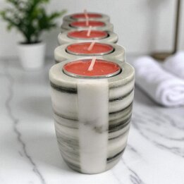 Red Marble Tealight Candle Holder – 5 Wells Natural Stone Decor null