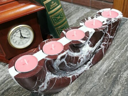 Red Marble Tealight Candle Holder – 5 Wells Natural Stone Decor Price: CAD: Red — 250.00, White — 250.00 SKU: CDM-CHL-001, CDM-CHL-002 Five flames, one stone. Carved from premium red...
